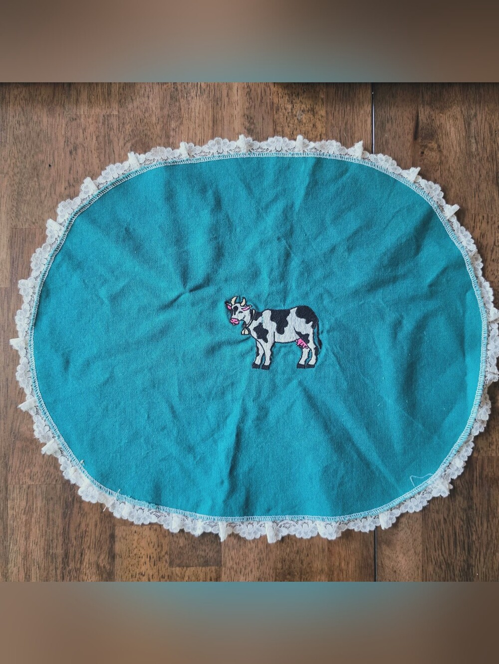 Set of Two Vintage Teal Cow Placemats